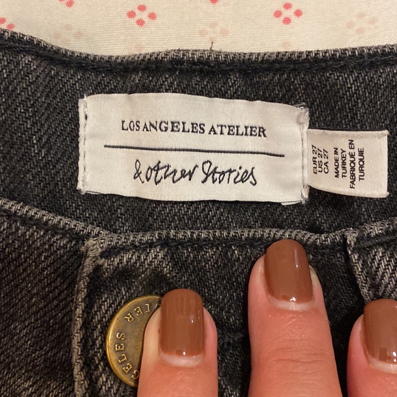 & Other Stories Black High Waisted Frayed Hem Denim Shorts - Picture 2 of 3